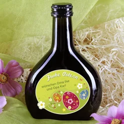 Ostergeschenk Rotwein - Bocksbeutel mit Ostereimotiv
