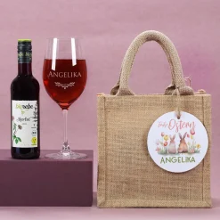 Ostergeschenkset mit Biorebe Weiß- oder Rotwein und graviertem Glas