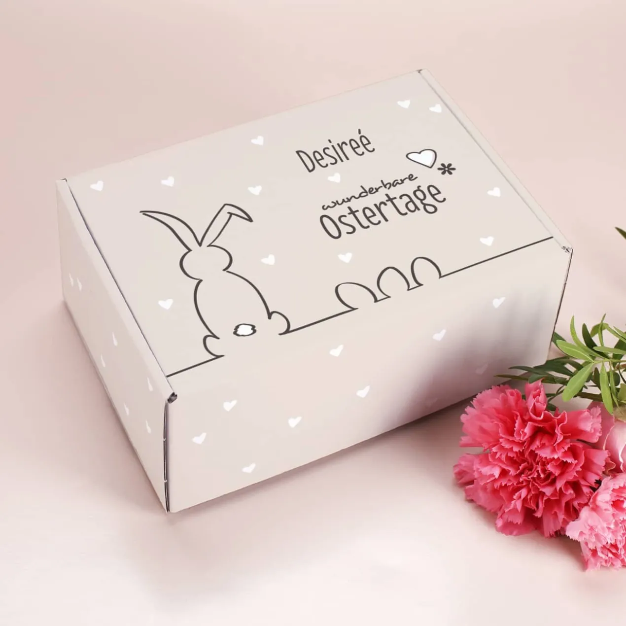 Osterhase mit Ostereiern - Geschenkverpackung mit Wunschnamen