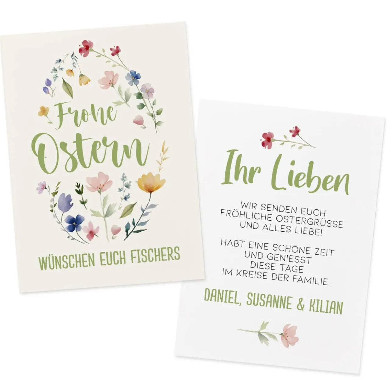 Osterkarte mit Blumen-Motiv und Wunschtext