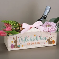 Osterkörbchen - Geschenkkorb aus Holz mit Ihrem Wunschtext in 3 Varianten