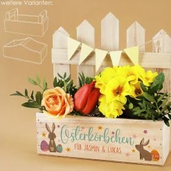 Osterkörbchen - Geschenkkorb aus Holz mit Ihrem Wunschtext in 3 Varianten