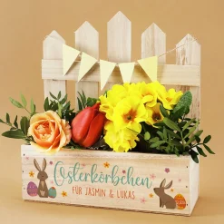 Osterkörbchen - Geschenkkorb aus Holz mit Ihrem Wunschtext in 3 Varianten