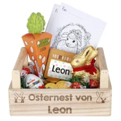 Osternest für Kinder mit Ausmalbildern, Buntstiften und Schokolade