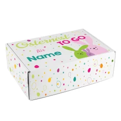 Osternest to go bunte Geschenkbox mit Holzwolle und Name
