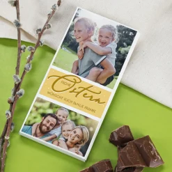 Oster-Schokolade - mit 2 Fotos, Wunschtext und Farbauswahl