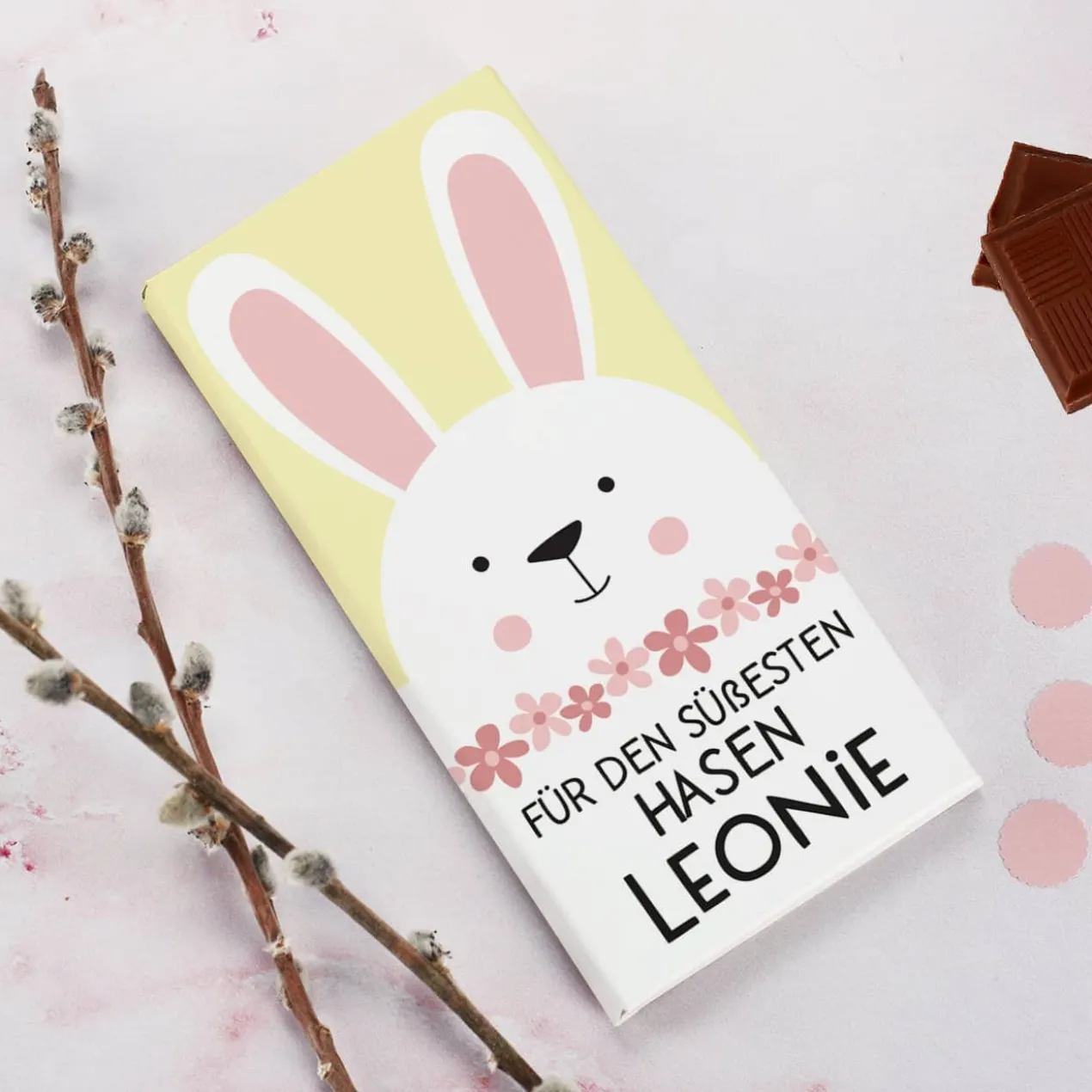 Osterschokolade mit Hase und Name