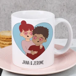 Paar-Tasse mit personalisierbaren Figuren und wählbarem Spruch