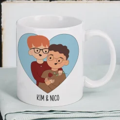 Paar-Tasse mit personalisierbaren Figuren und wählbarem Spruch