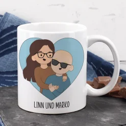 Paar-Tasse mit personalisierbaren Figuren und wählbarem Spruch