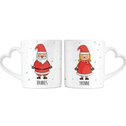 Paartassen mit Herzhenkel und Weihnachtsmotiv