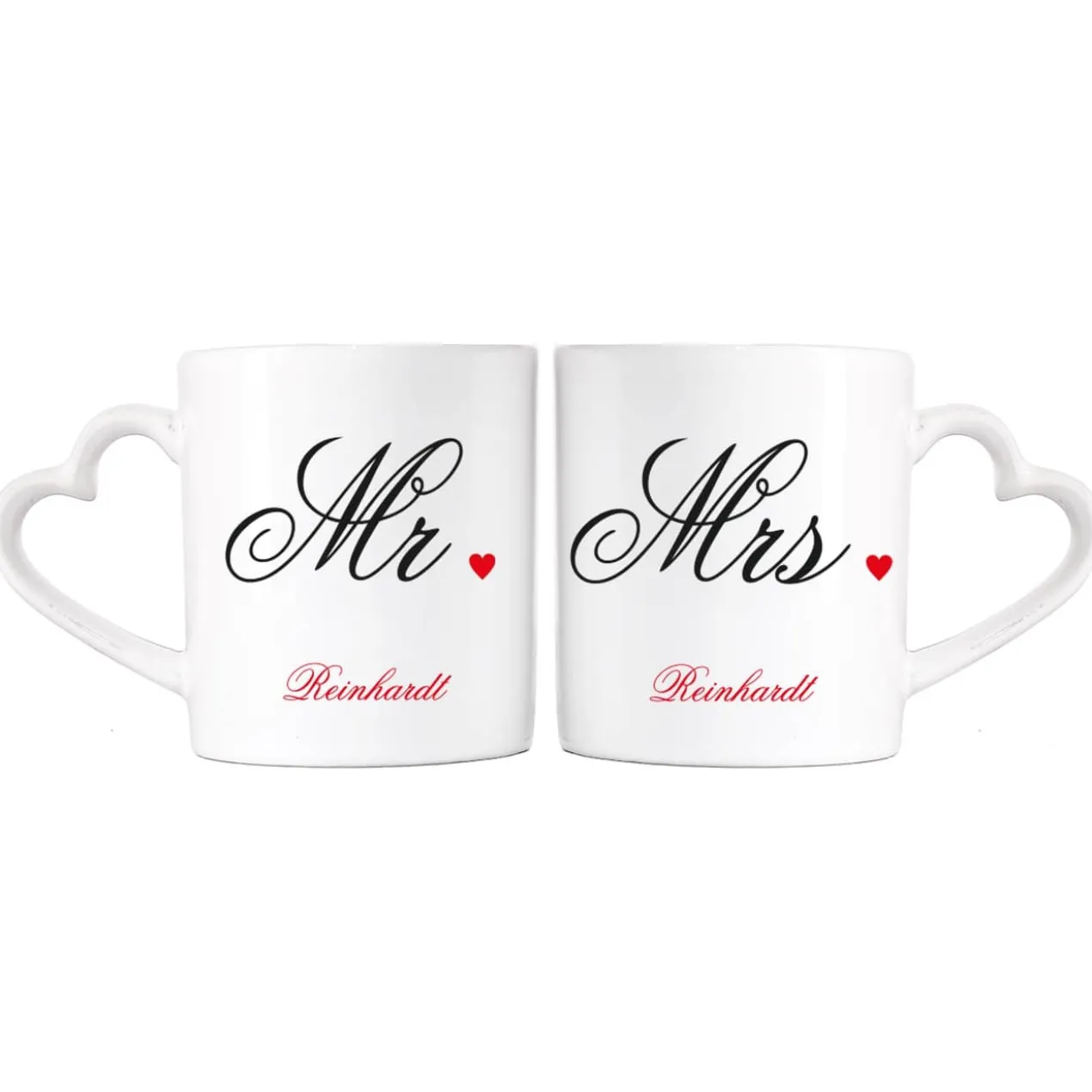 Paartassen Mr und Mrs mit herzförmigem Henkel