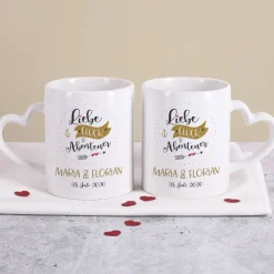 Paartassen zur Hochzeit mit Namen und Datum - Valentinstagsgeschenk