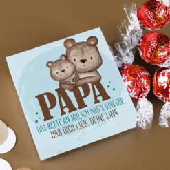 Papa, das Beste an mir, ich hab's von Dir - 4 Lindorkugeln in persönlicher Faltschachtel