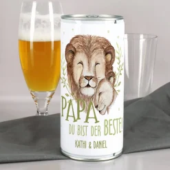 Papa du bist der Beste! - 1 Liter Bierdose mit Löwenmotiv und Wunschtext