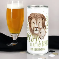 Papa du bist der Beste! - 1 Liter Bierdose mit Löwenmotiv und Wunschtext
