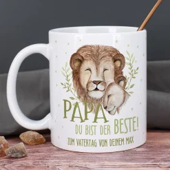 Papa du bist der Beste! - Tasse mit Löwenmotiv und Wunschtext