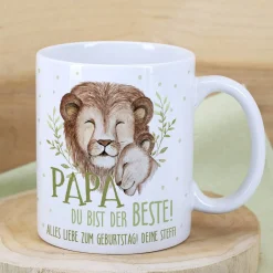 Papa du bist der Beste! - Tasse mit Löwenmotiv und Wunschtext