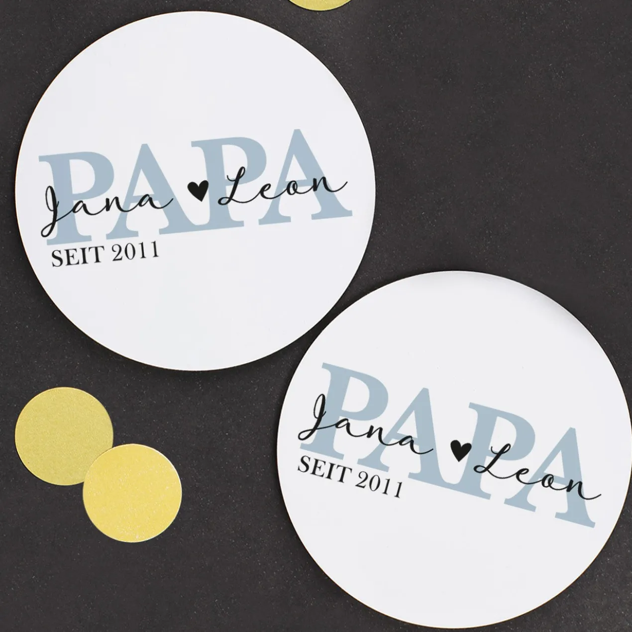 Papa seit - Untersetzer mit Wunschtext und Jahr