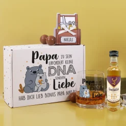 Papa zu sein erfordert keine DNA sondern Liebe - Whisky Geschenkset zum Vatertag