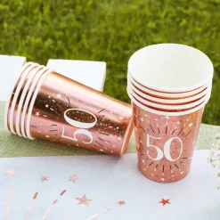 10 Pappbecher in rose mit Glitzereffekt vom 18.-80. Geburtstag