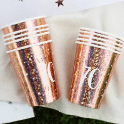 10 Pappbecher in rose mit Glitzereffekt vom 18.-80. Geburtstag