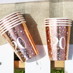 10 Pappbecher in rose mit Glitzereffekt vom 18.-80. Geburtstag