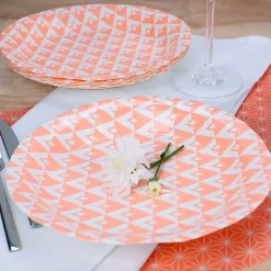 10 Pappteller in Orange / Weiß