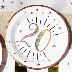 10 Pappteller mit roséfarbenen Glitzereffekten