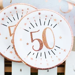 10 Pappteller mit roséfarbenen Glitzereffekten
