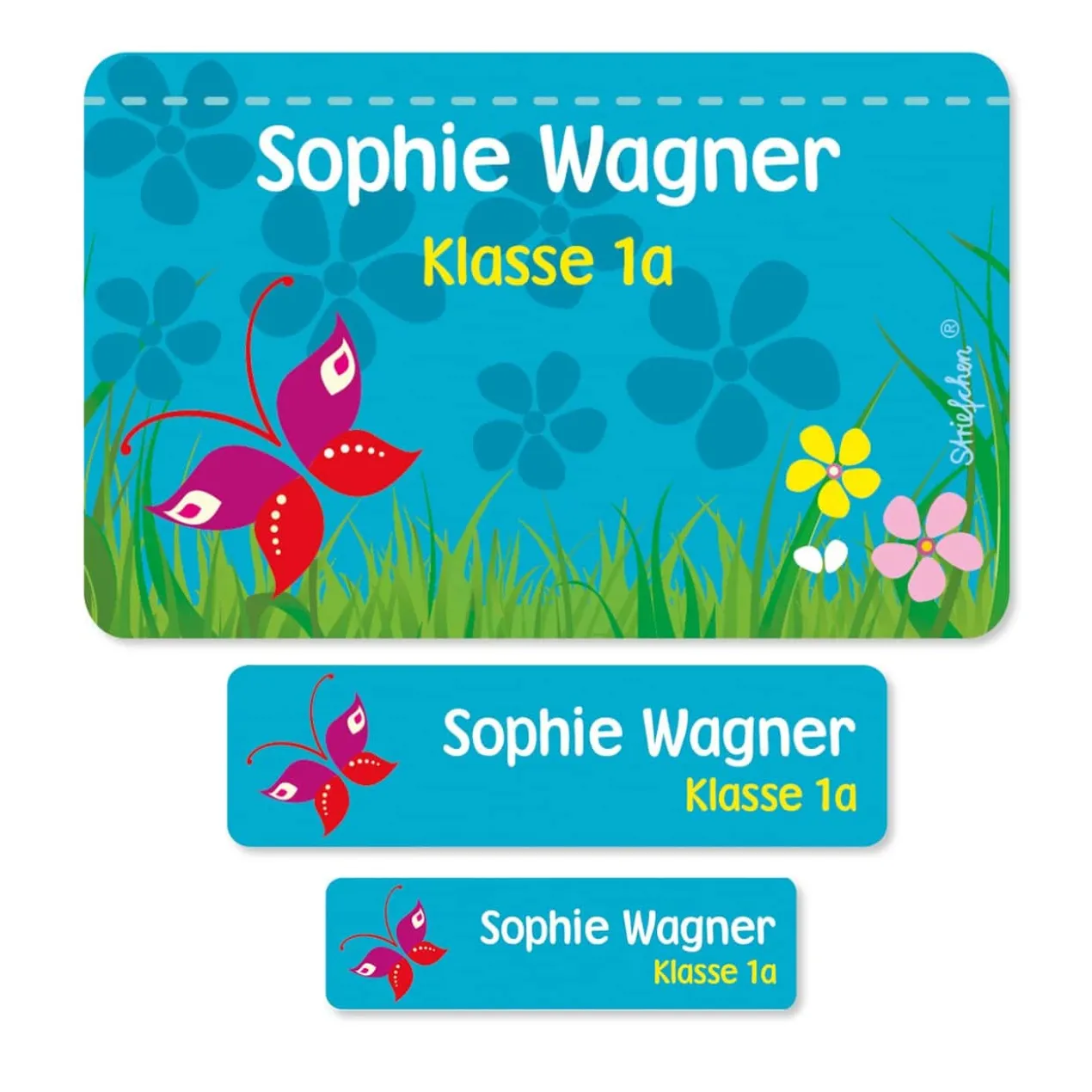 Persönliche Aufkleber zum Schulanfang mit Sommerwiese