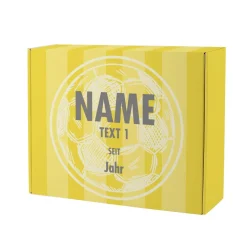 Persönliche Geschenkverpackung für Dortmund Fans in gelb und mit Fußball bedruckt