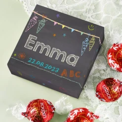 Persönliche Geschenkverpackung und 4 Lindorkugeln zur Einschulung