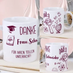 Persönliche Kaffeetasse für die Lehrerin mit Name und Wunschtext