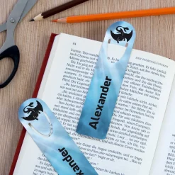 2 persönliche Lesezeichen für Kinder mit Drachen-Motiv