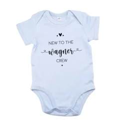 Persönlicher Babybody -New to the Crew- hellblau - Geschenk zur Geburt