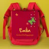 persönlicher Kinderrucksack in rot mit Schmetterlingen und Blüten