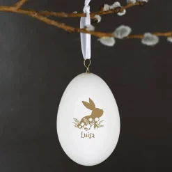 Persönlicher Osterschmuck - Schwanenei mit Osterhase und Name graviert