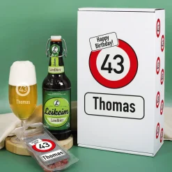 Persönliches Bier-Geschenkset mit Verkehrszeichen zum Geburtstag | Biersorte wählbar