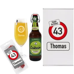 Persönliches Bier-Geschenkset mit Verkehrszeichen zum Geburtstag | Biersorte wählbar