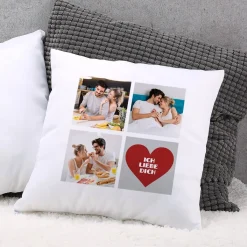 persönliches Foto-Kissen mit Herz und Wunschtext