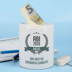 Persönliche Spardose als Geldgeschenk zum Abitur