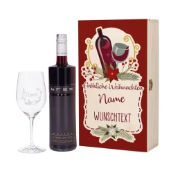 Persönliches Weihnachtsgeschenk für Weinliebhaber mit Weihnachtskranz, Name und Wunschtext