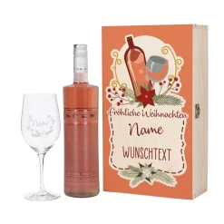 Persönliches Weihnachtsgeschenk für Weinliebhaber mit Weihnachtskranz, Name und Wunschtext
