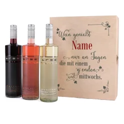 Persönliches Weinset in edler Holzbox - Wein genießt man nur an Tagen...
