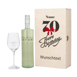 Persönliches Wein-Set zum 70. Geburtstag mit graviertem Glas und Flasche