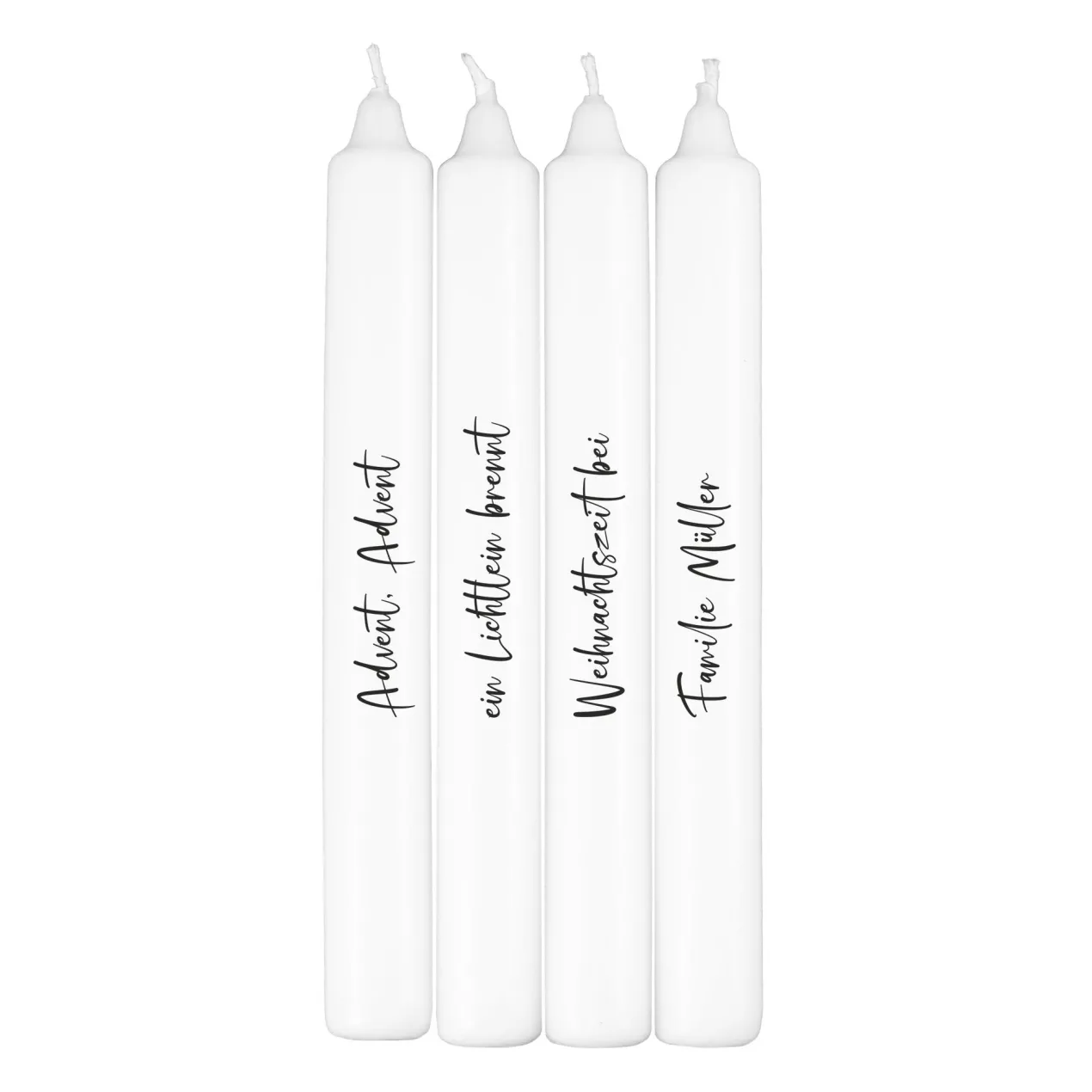 Personalisierbare Adventskerzen im 4er-Set mit Wunschtext - Elegante Stabkerzen für Weihnachten