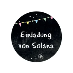 Personalisierbare Aufkleber für Einladungen im 24er Set | Schwarz mit Wimpel