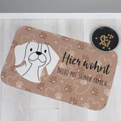 Personalisierbare Hundematte als Napfunterlage mit Wunschtext | rutschfest