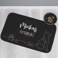 Personalisierbare Katzenmatte mit eigenem Text | Rutschfeste Napfunterlage für Katzen